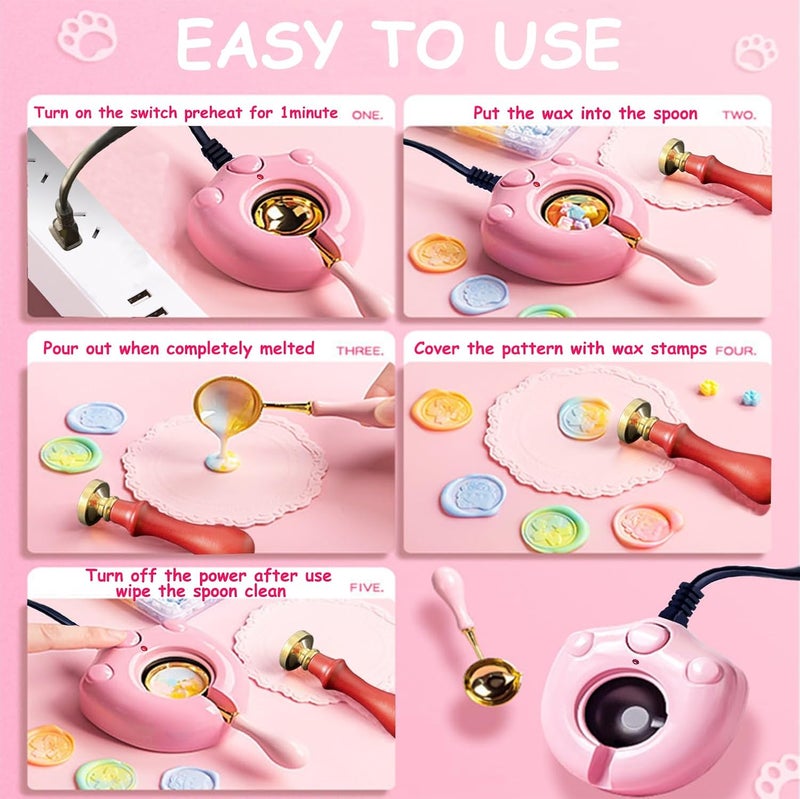 MONVICT 732 Pcs Wax Seal Stamp Kit with Pink Gift Box, Electric Wax Seal Warmer, Sealing Beads, Stamp, Spoon, Pens, Envelopes, Tweezers Gift for Kids Girls Crafter DIY - Image 4